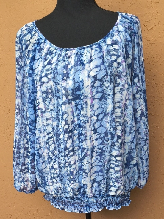 Cathy Daniels Tops - Cathy Daniels Women's Blue Printed Peasant Boho Blouse Size Large